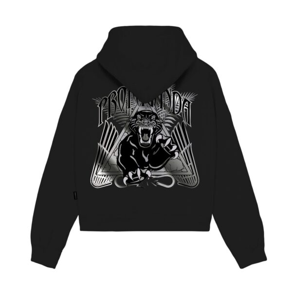 Silver Leaf Panther Croptop Hoodie - Black